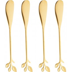 Jogo 4 Espátulas Para Patê ou Manteiga Aço Inox Leaves Dourado